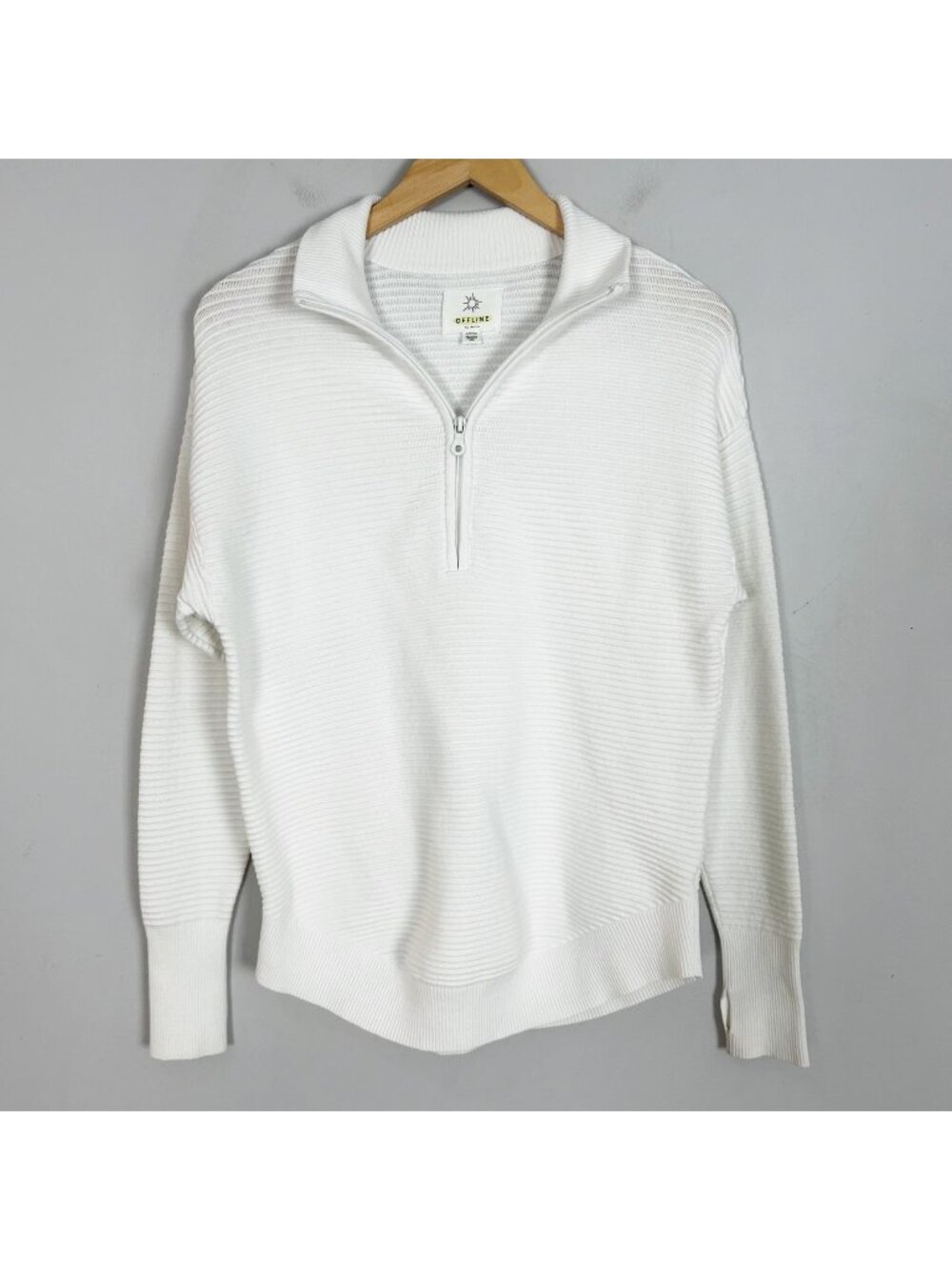 Offline by Aerie White Ribbed 1/4 Zip Pullover‎ Knit Stretch Size XS Women's